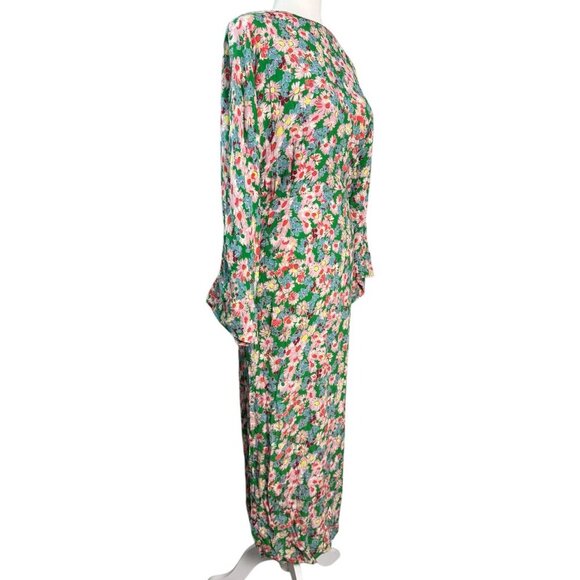 ZARA Floral Print Long Sleeve Midi Dress in Green Long Sleeves Women's Size S - Picture 9 of 13